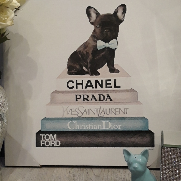 Designer French Bulldog Ford YSL Dior Framed Canvas Chanel Wall Picture Art New - Picture 5 of 8